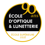 Logo des 90 ans de l'École d'Optique et de Lunetterie célébrés en 2026.